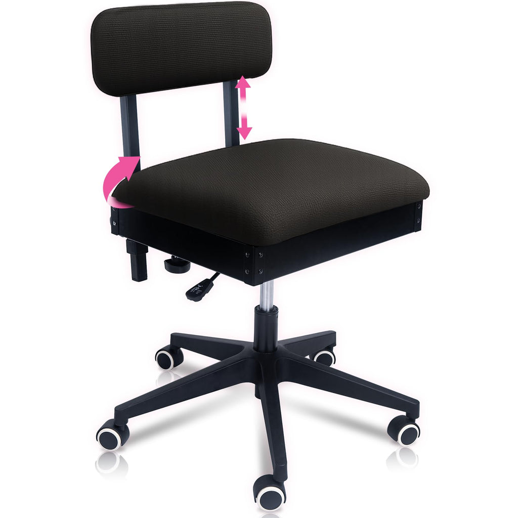 Pink Power Sewing Chair with Wheels and Adjustable Back Support, Gray