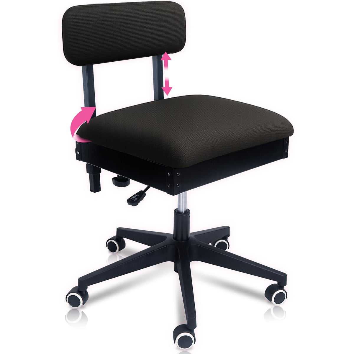 Pink Power Sewing Chair with Wheels and Adjustable Back Support, Gray