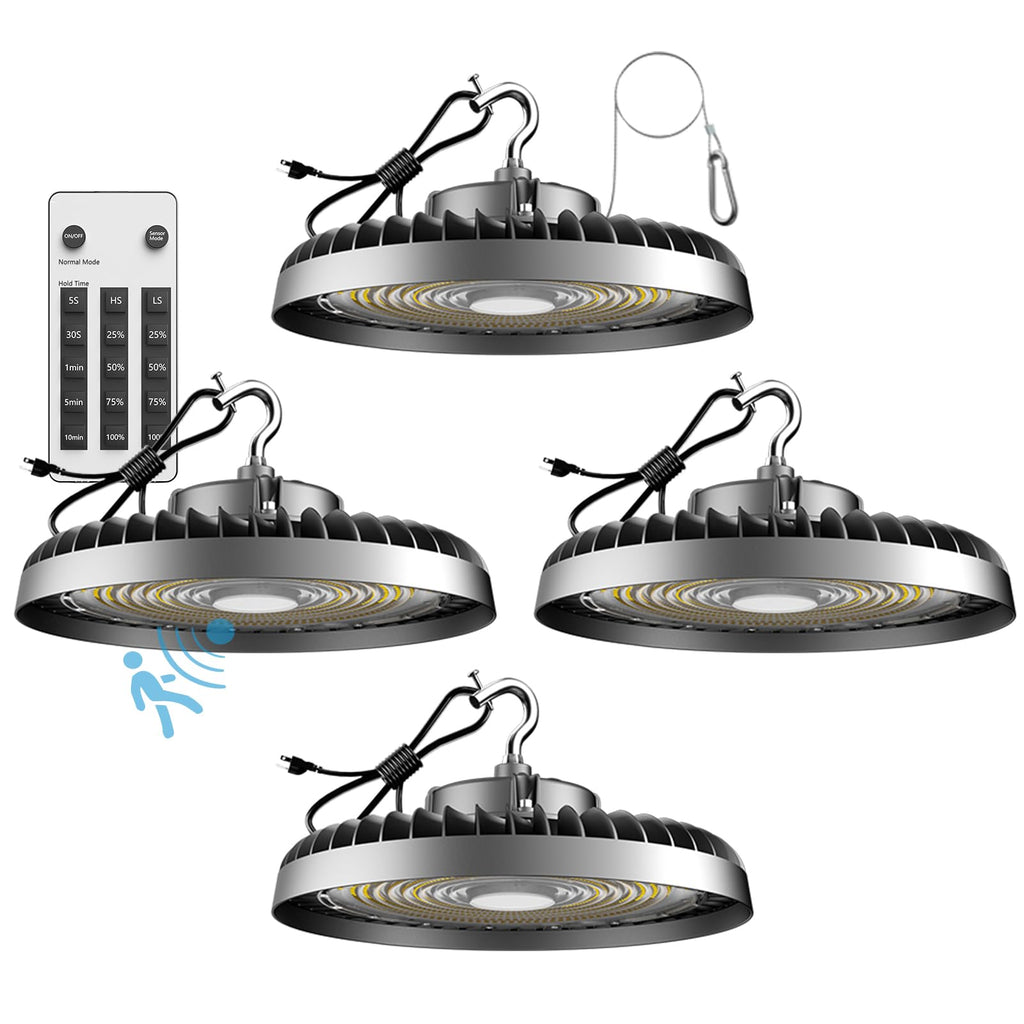Lightdot Smart 250W High Bay LED Shop Lights 37,500LM High Bay Lights with Controller (Supports ON/OFF Mode & Motion Sensor Mode) ETL-Listed US Plug for Workshop, Garage, Warehouse-6Yrs Warranty-4Pack