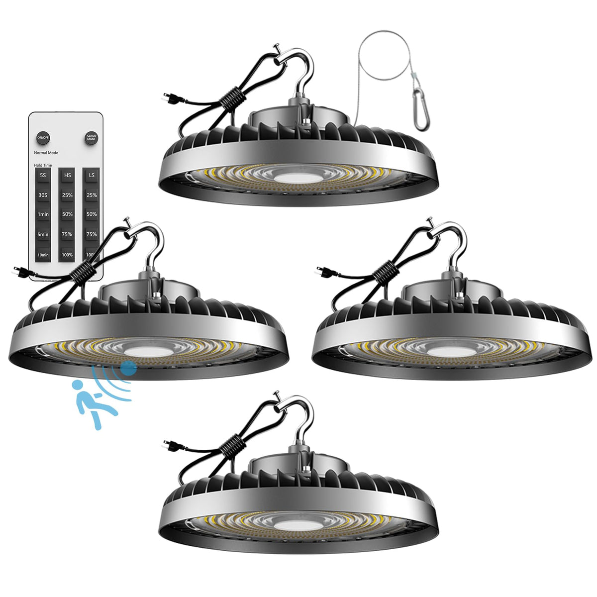 Lightdot Smart 250W High Bay LED Shop Lights 37,500LM High Bay Lights with Controller (Supports ON/OFF Mode & Motion Sensor Mode) ETL-Listed US Plug for Workshop, Garage, Warehouse-6Yrs Warranty-4Pack