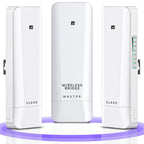 Wireless Bridge, Pre-Configured 3 Pack Long Range WiFi Bridge for Point to Multi-Point, High-Speed Network Bridge with Hotspot, for Stores, Barn, Garage, Building, 100/1000Mbps LAN Port. 3 Pack (5KM)
