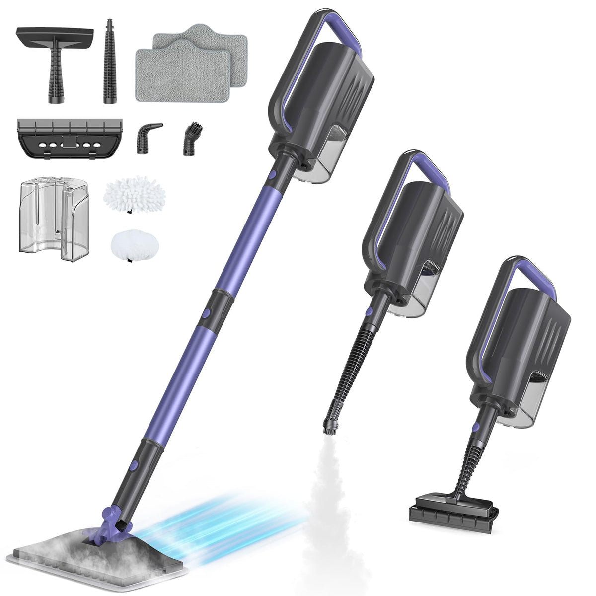 Steam Mop 6-in-1 Multi Accessories, Lager Removable Water Tank, 23FT Power Cable, Lightweight, Steam Cleaner for Floor Cleaning, Hardwood(Orchid)