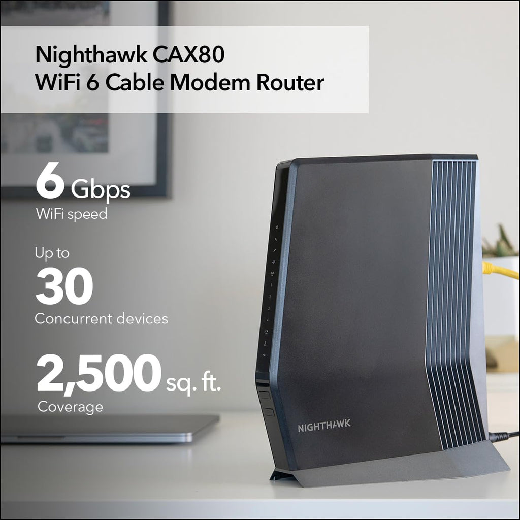 NETGEAR Nighthawk DOCSIS 3.1 Modem Router Combo CAX80, WiFi 6, 6 Gbps