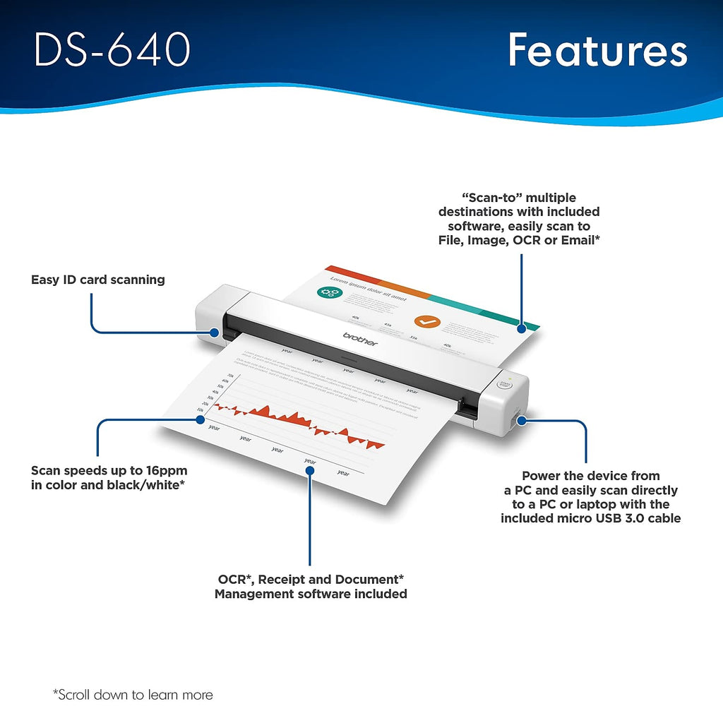 Brother DS-640 Compact Mobile Document Scanner, (Model: DS640)