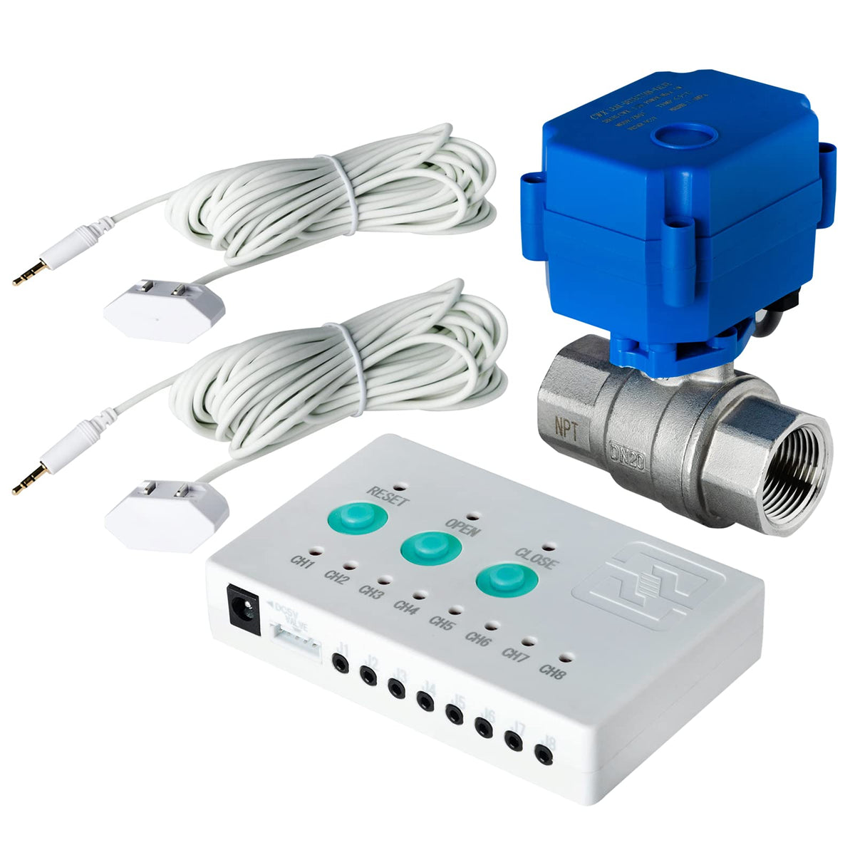 iSpring LS43 Water Leak Detector Alarm System, Automatic Shut-Off Valve and 2 Detection Sensors, Connects Up to 8 Sensor to Prevent Flooding, 3/4" NPT