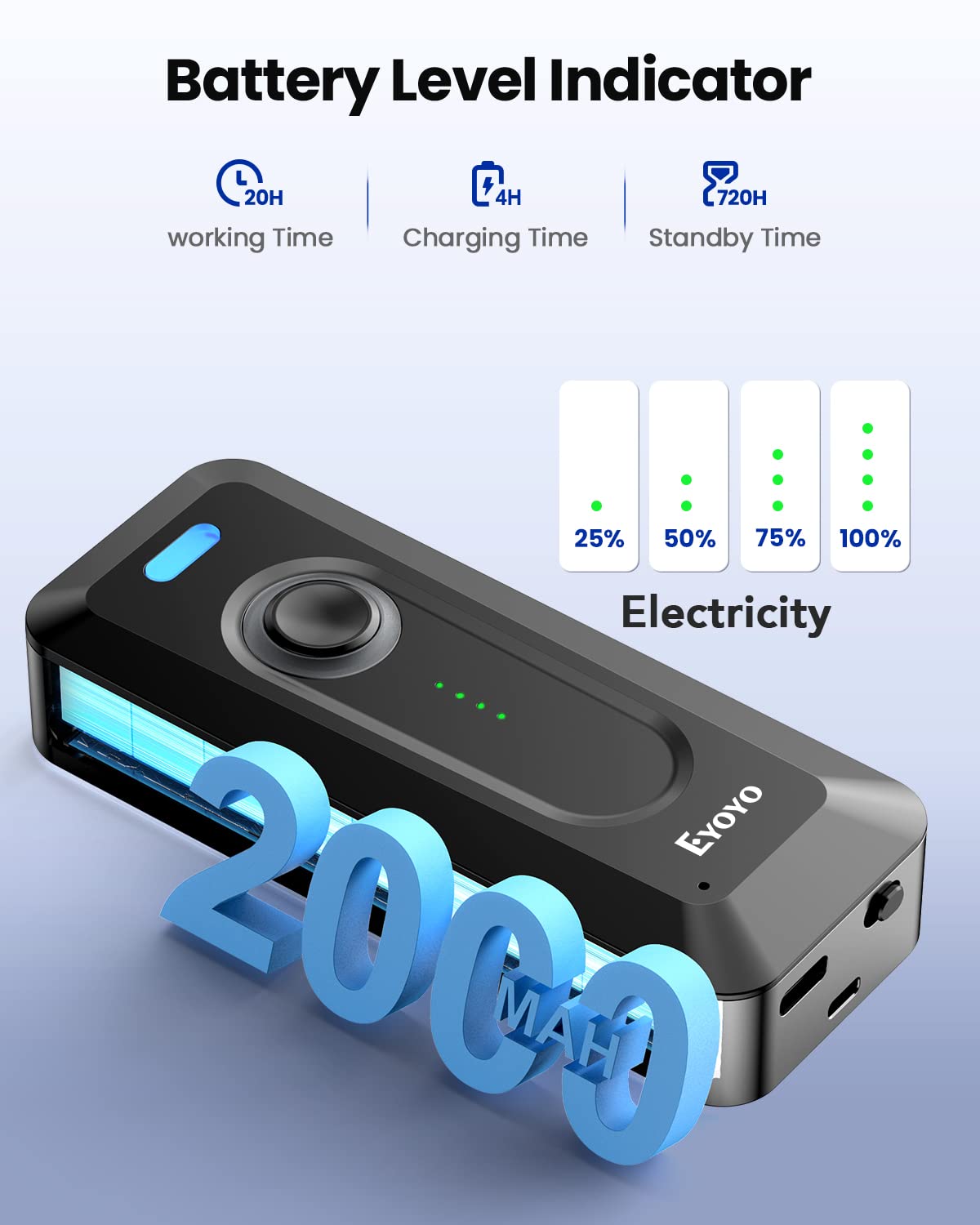 Eyoyo 2-Pack Portable Mini 2D Bluetooth Barcode Scanner Wireless with Clip