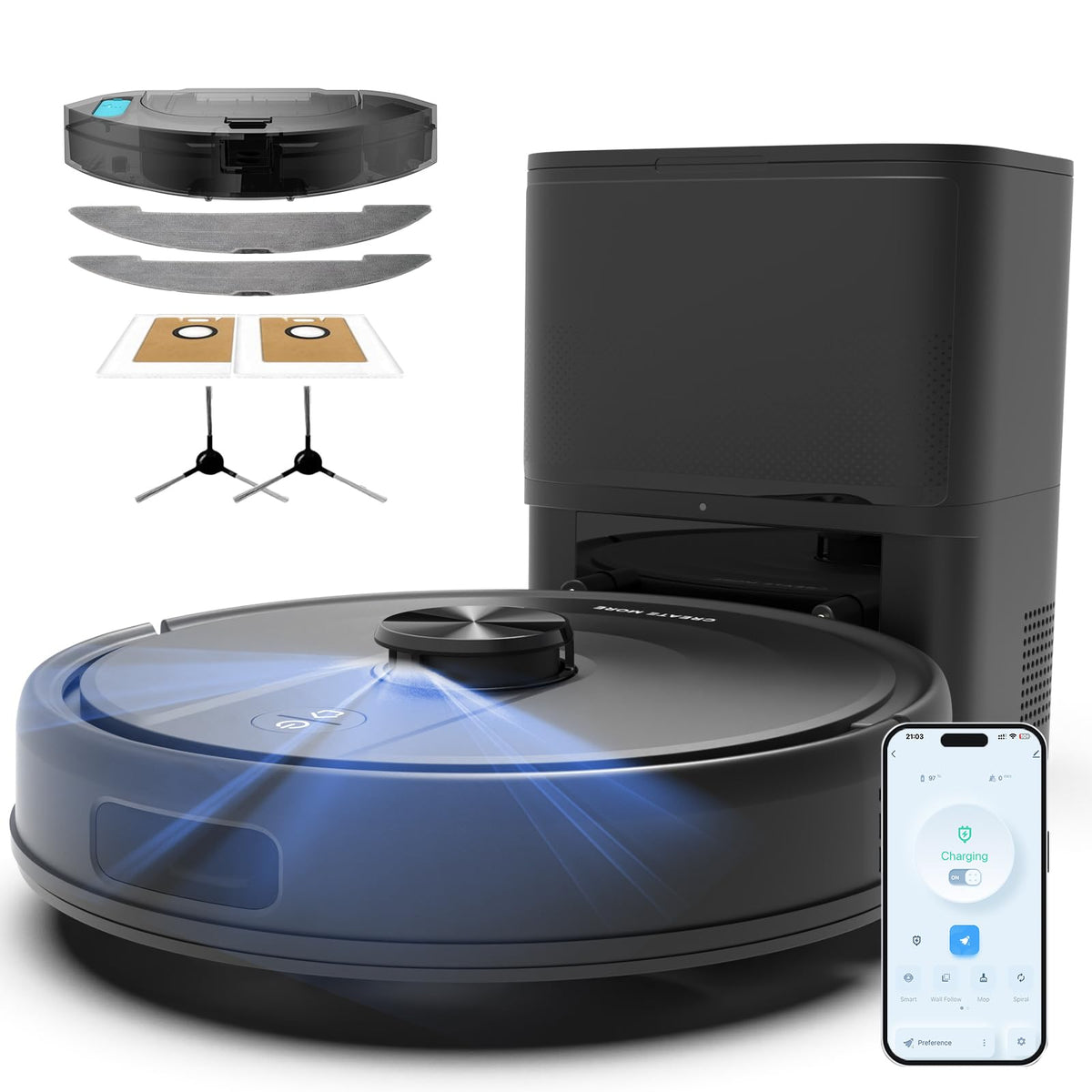 Robot Vacuum and Mop with Self-Emptying Station, 8000Pa Robotic Vacuum Cleaner, 90 Days Hands-Free, LiDAR Navigation, Smart Mapping, WiFi/App/Alexa Voice Control for Pet Hair, Carpets & Hard Floor