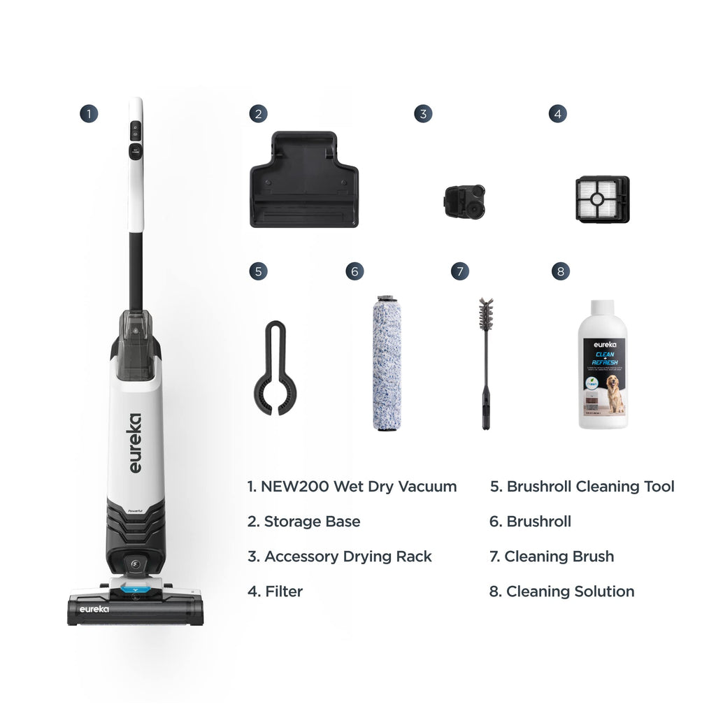 Eureka Wet Dry Vacuum Cleaner Cordless, Mop Vacuum Cleaner with Self-Cleaning System, Lightweight Hardwood Floors Vacuum for Pets and Sticky Messes, Black and White, NEW200