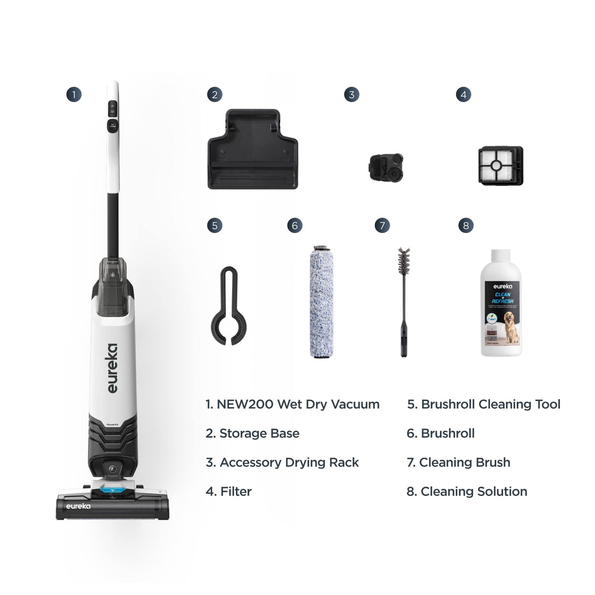Eureka Wet Dry Vacuum Cleaner Cordless, Mop Vacuum Cleaner with Self-Cleaning System, Lightweight Hardwood Floors Vacuum for Pets and Sticky Messes, Black and White, NEW200