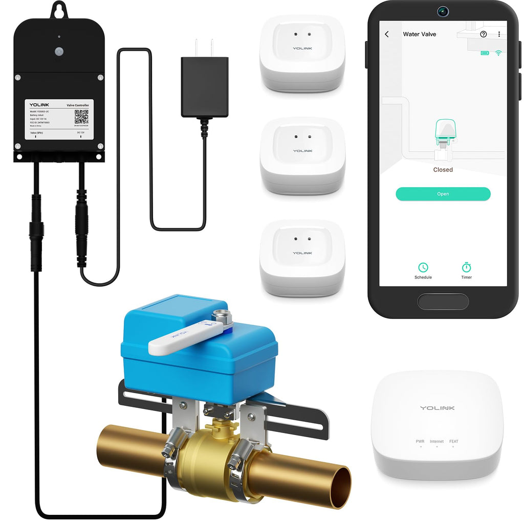 YoLink Water Shutoff Kit: Controller + EVO + 3-Pack Sensors + Hub