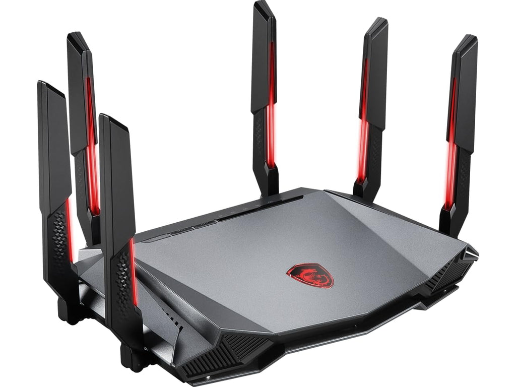 MSI Radix AXE6600 WiFi 6E Tri-Band Gaming Router, AI QoS, RGB, 1.8GHz Quad-Core Processor, MU-MIMO, Tri Band Gigabit Wireless, 8-Stream, High Speed Long Range Gaming Router