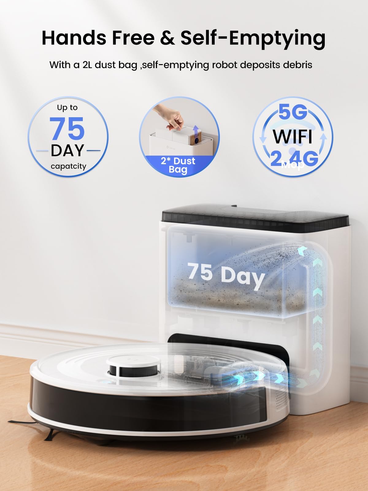 Lefant Robot Vacuum and Mop Combo, 75-Days Self-Emptyin, 140 Min, M2 Plus"
