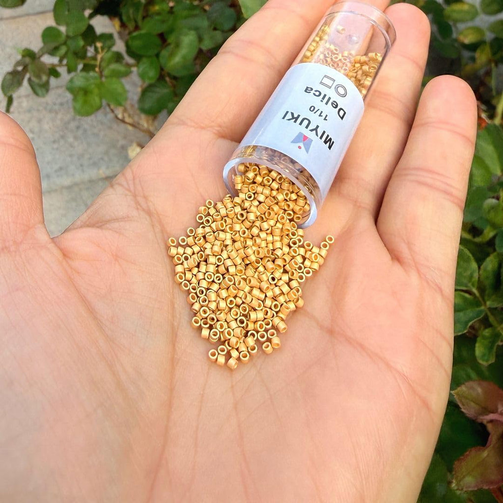 30g Miyuki Delica 11/0 Seed Beads, Transparent Matte 24Kt Gold Plated DB331