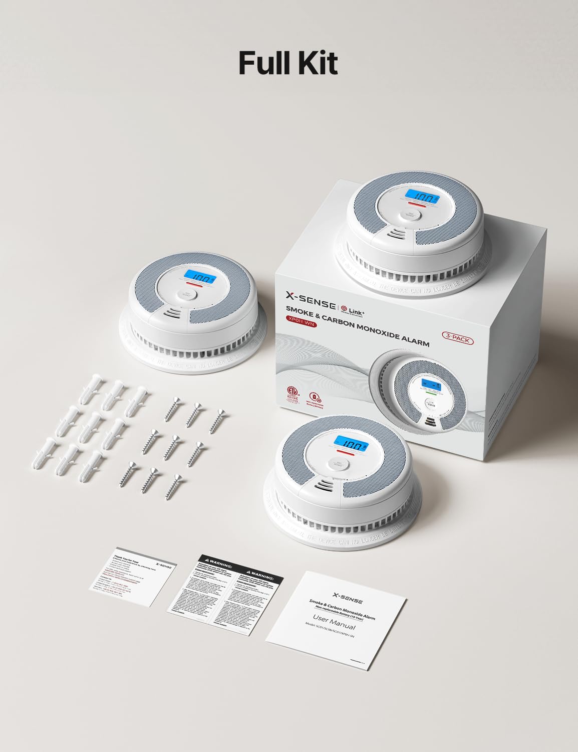 X-Sense Wireless Combination Smoke and CO Detector, XP0H-WN, 3-Pack