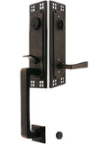 Arts & Crafts Style Tubular Handleset in Oil Rubbed Bronze with Left Hand Hammered Levers and 2 3/8" Backset. Antique Door Handles.