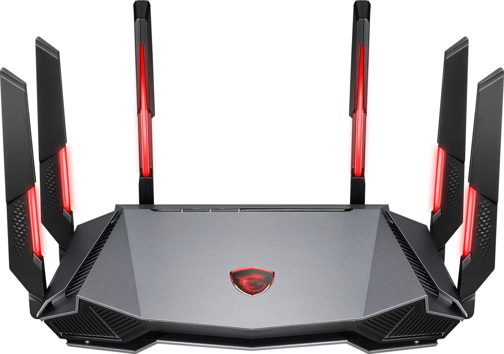 MSI Radix AXE6600 WiFi 6E Tri-Band Gaming Router, AI QoS, RGB, 1.8GHz Quad-Core Processor, MU-MIMO, Tri Band Gigabit Wireless, 8-Stream, High Speed Long Range Gaming Router