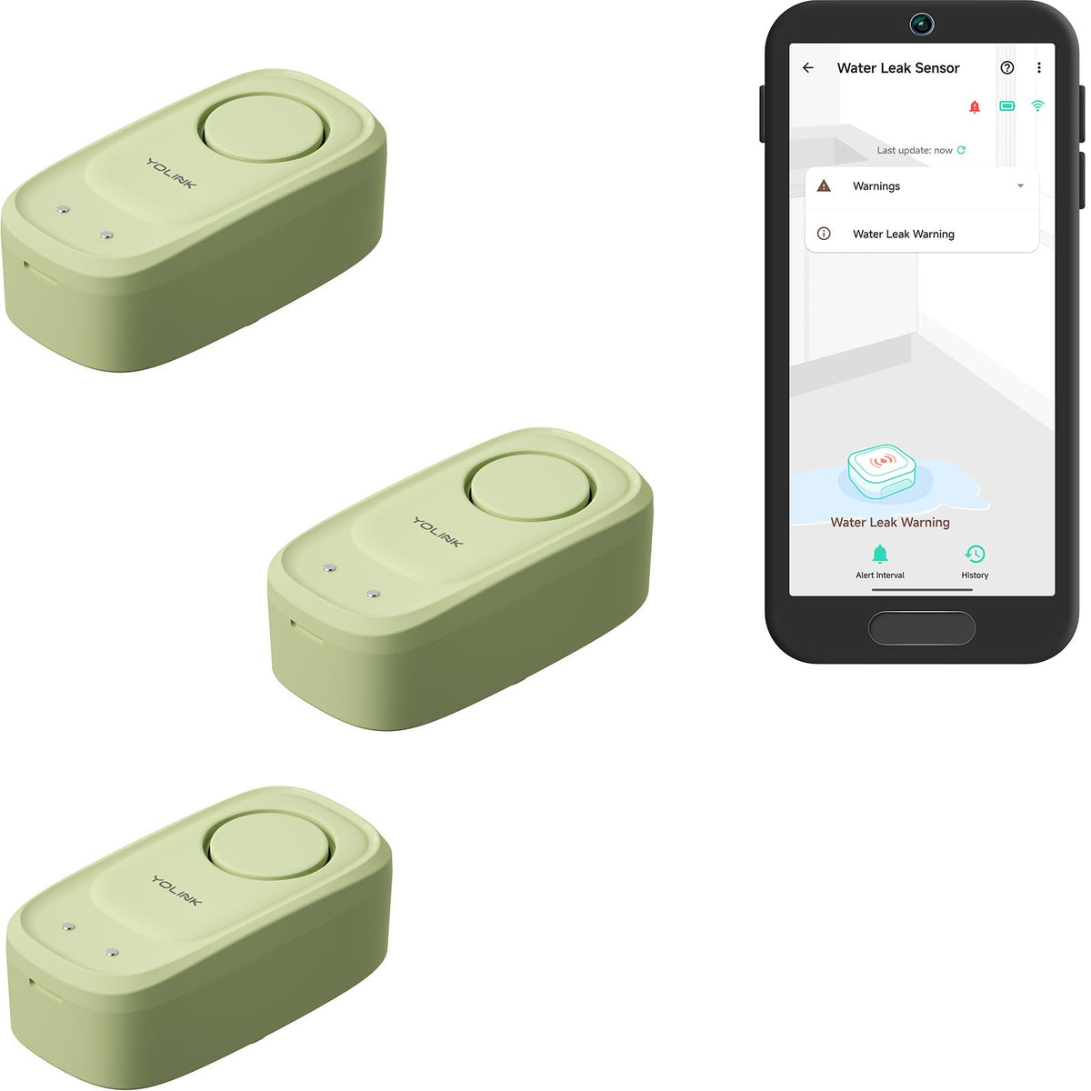 YoLink Class E Sensor Water Leak Sensor 5 Kit: 3-Pack + Hub
