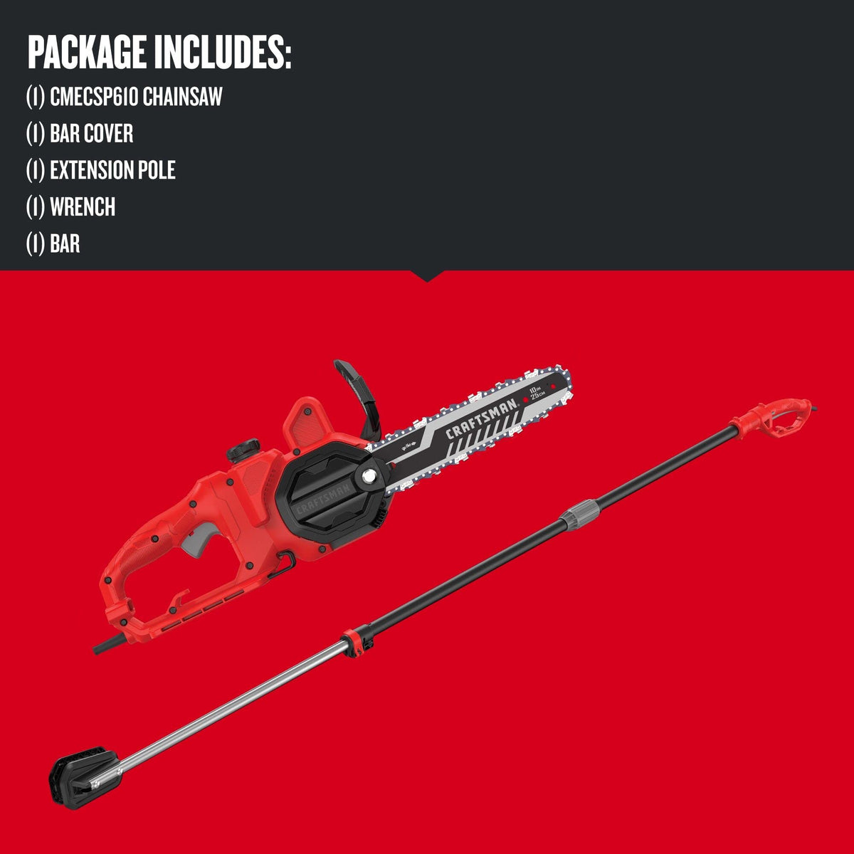 CRAFTSMAN Pole Chainsaw 2 in 1 With Extension Pole, 8 AMP, Corded (CMECSP610)