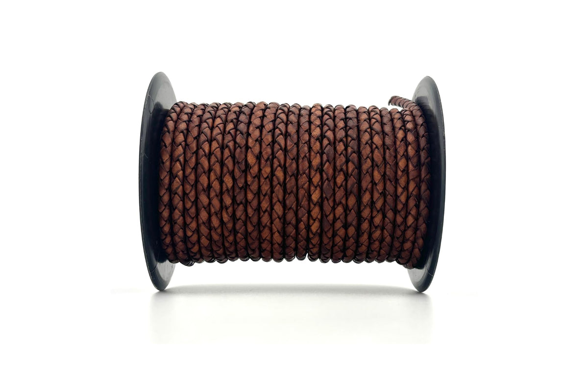 5mm Braided Leather Cord for Jewelry Making, Bracelets, Necklaces & Bolo Ties – Top Grain Leather, Flexible, Durable & Soft