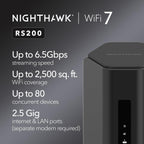 NETGEAR Nighthawk WiFi 7 Router RS200, Up to 2,500 sq ft, 6.5 Gbps