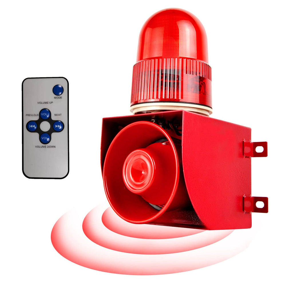 Motion Sensor Alarm 120dB Horn Adjustable Volume Tones Waterproof LED Strobe Light Sirens Motion Detector Alarm System for Factories, Warehouses and Docks Security AC110-120 V SLA-01W