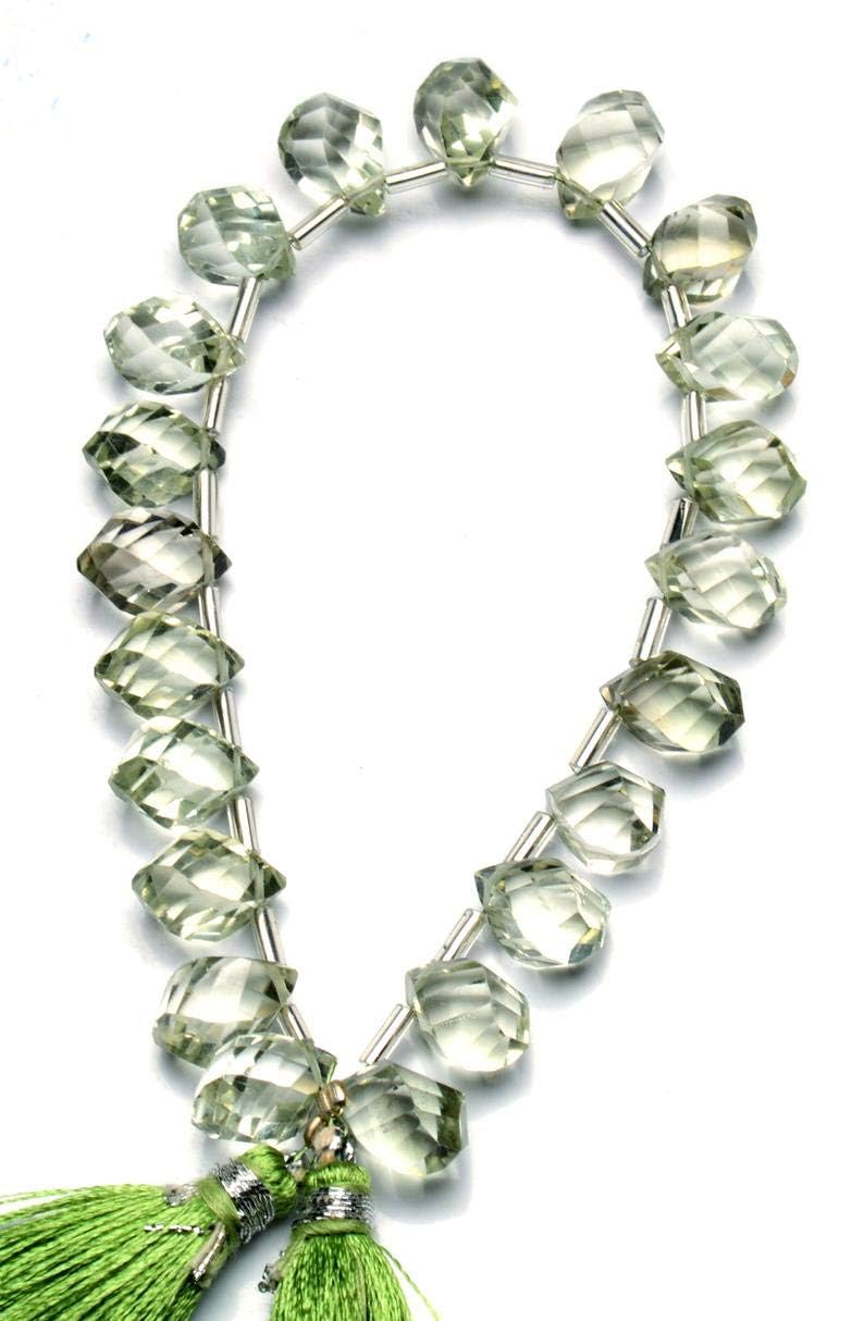 GEMZ 4 inch Strand of Natural Brazilian prasiolite Tear Drop Shape Faceted Cut Green Color briollete Beads for DIY Jewelry Making- Earring Necklace Bracelet.