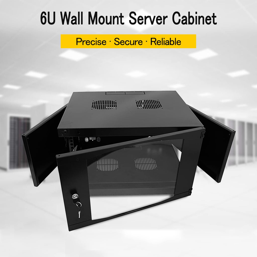 Wall Mount Server Cabinet for Networking Data Home Video WiFi Internet System with 12 inch Install Depth (6U 450mm deep)