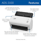Brother ADS-3100 High-Speed Desktop Scanner | Compact with Scan Speeds of Up to 40ppm, White