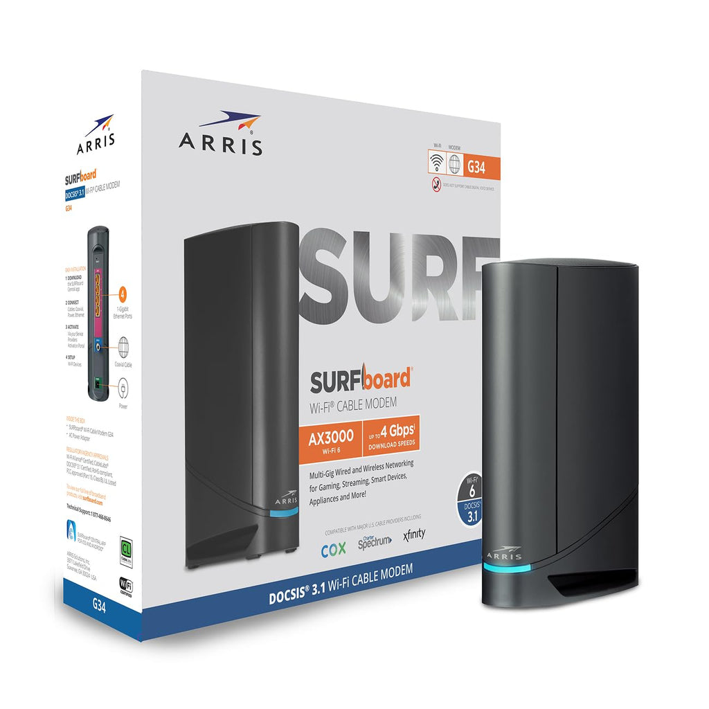 ARRIS Surfboard G34 DOCSIS 3.1 Cable Modem & Wi-Fi 6 Router | AX3000