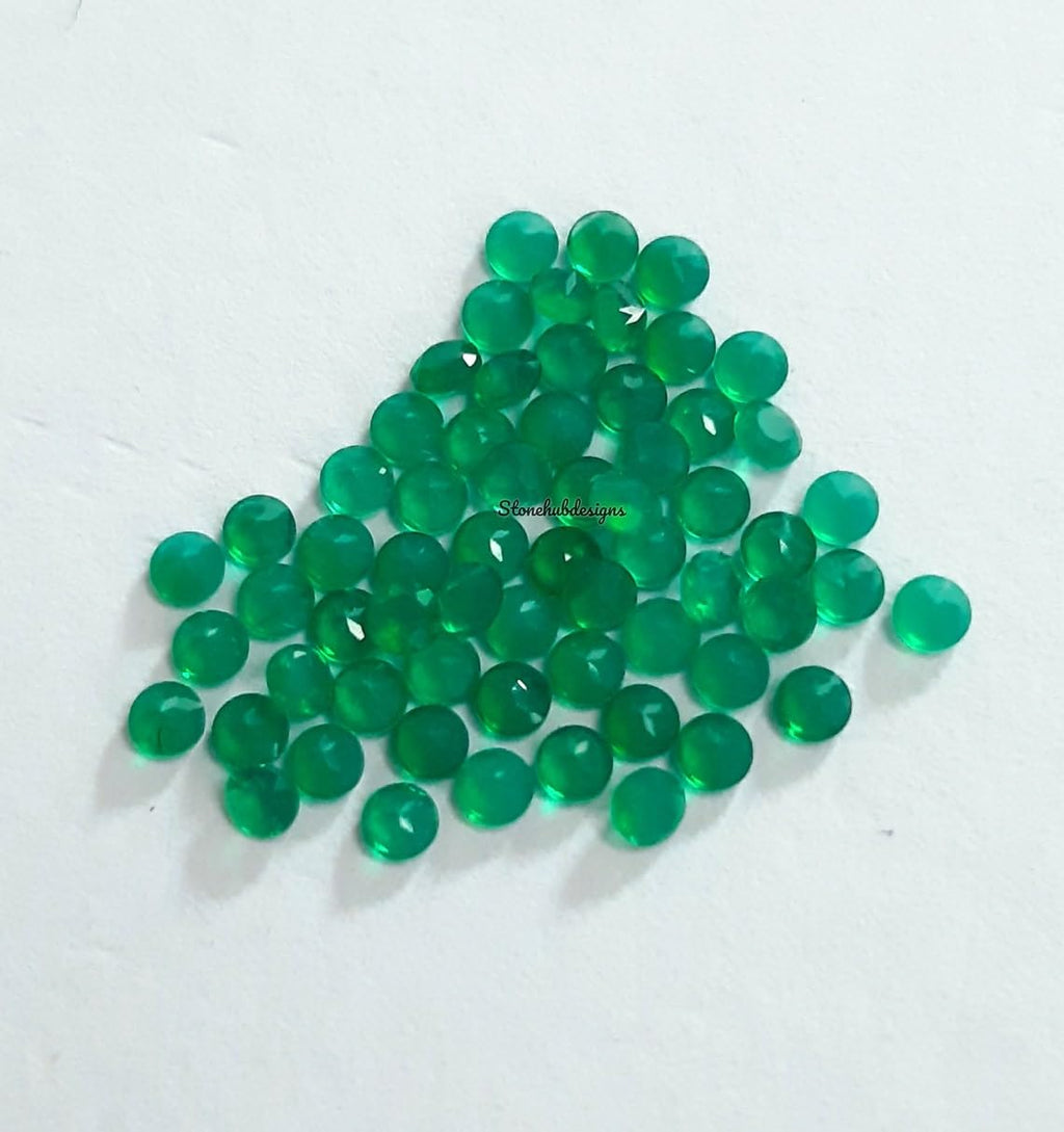 5 Pcs 2MM 2.5MM Natural Green Onyx Faceted Round Cut Gemstone | AAA Quality Loose Calibrated Green Onyx Tiny Stones for Jewelry Making, Craft, Beading, DIY Projects