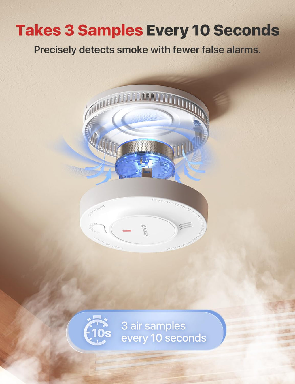 X-Sense Interconnected Smoke Detector, 10-Year Battery, SD19-W, 6-Pack