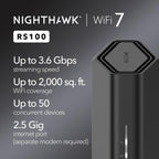NETGEAR Nighthawk WiFi 7 Router RS100, Up to 2,000 sq ft, 3.6 Gbps