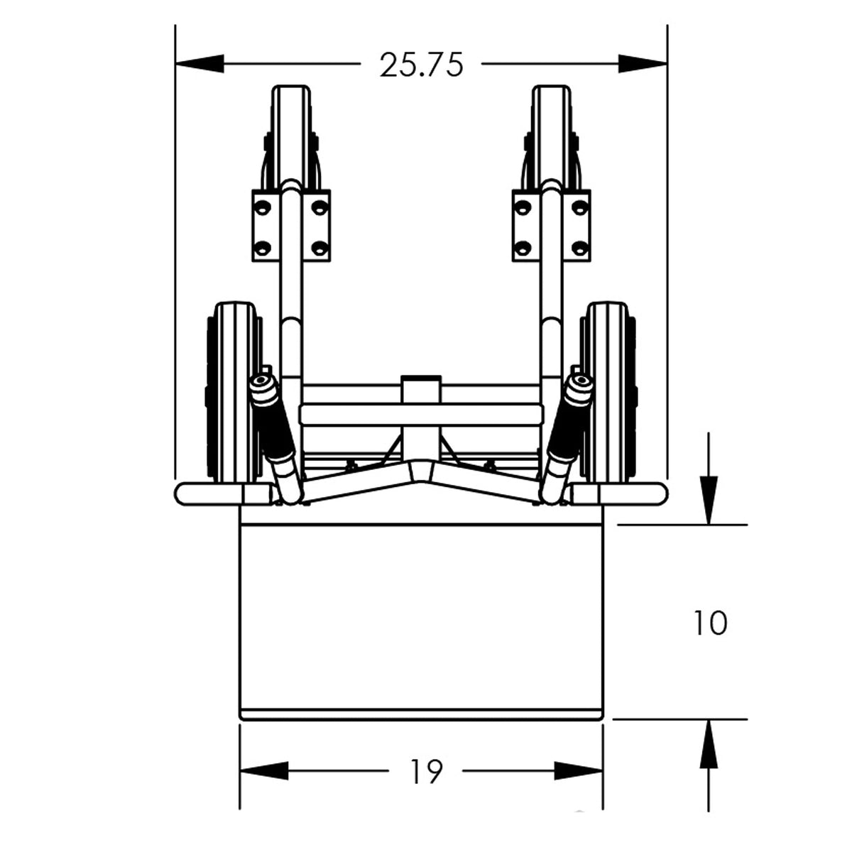 F84808A3 14 Gauge Steel Deep Frame Bag and Box Pallet Truck with 4 Solid Wheels, 14-1/2" Width x 54" Height x 10" Depth