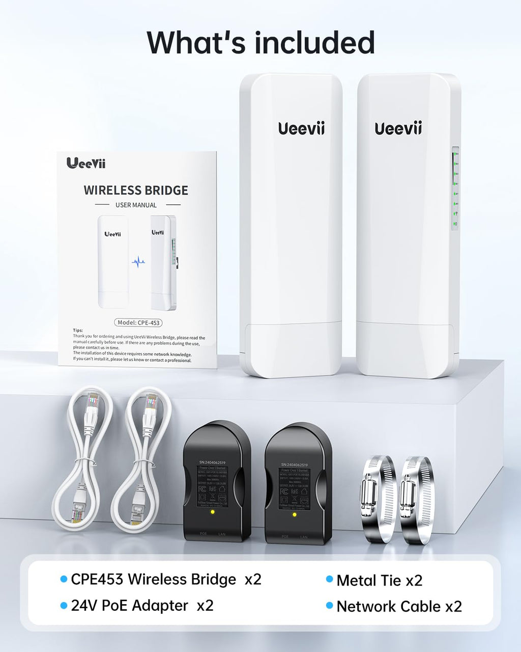 Wireless Bridge Point to Point Outdoor: Ueevii CPE453 5.8GHz Dual 100Mbps WiFi Bridge