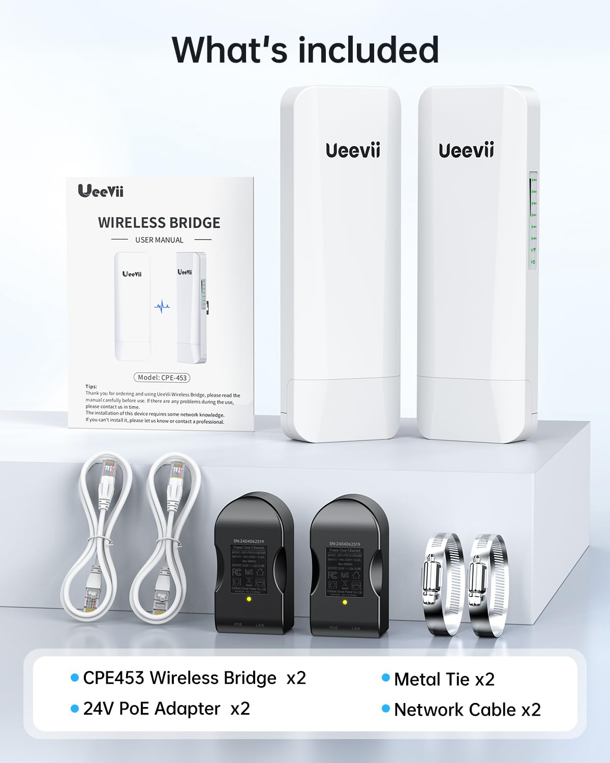 Wireless Bridge Point to Point Outdoor: Ueevii CPE453 5.8GHz Dual 100Mbps WiFi Bridge