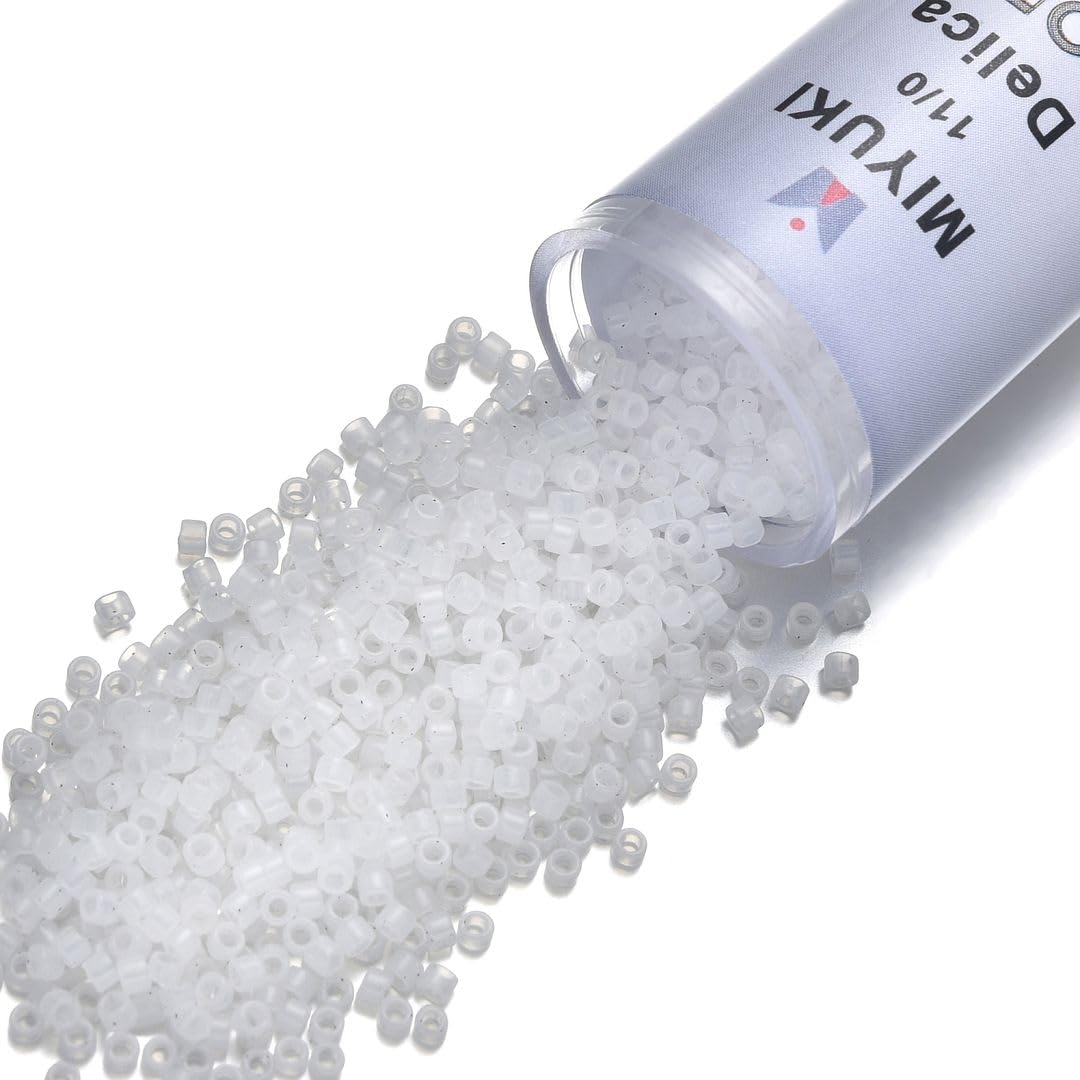 30g Miyuki Delica 11/0 Seed Beads, Translucent 24Kt Gold-Lined Opal DB230