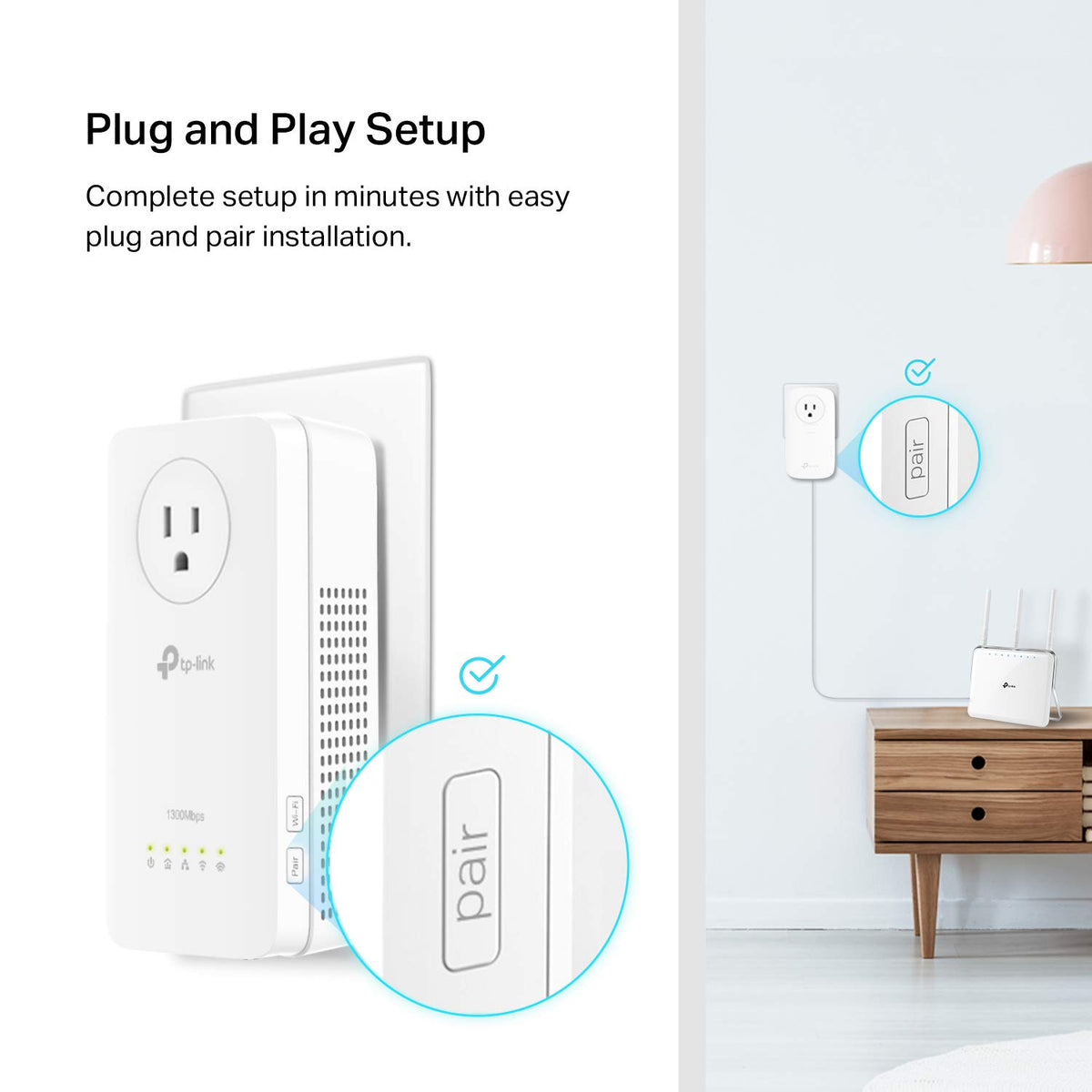 TP-Link AV1300 Powerline Ethernet Adapter WiFi Extender KIT- Passthrough