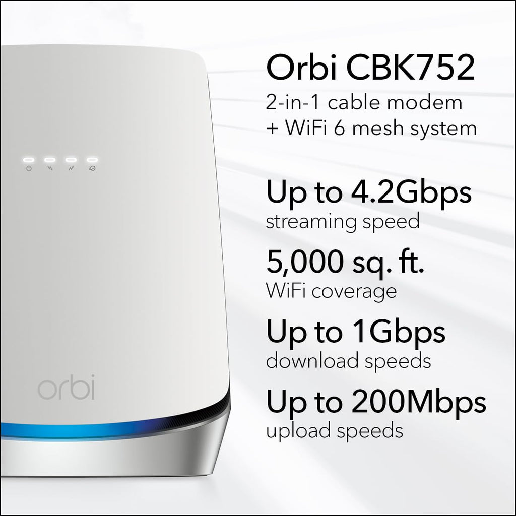 NETGEAR Orbi DOCSIS 3.1 Modem Router Combo CBK752, Mesh WiFi 6, 4.2 Gbps