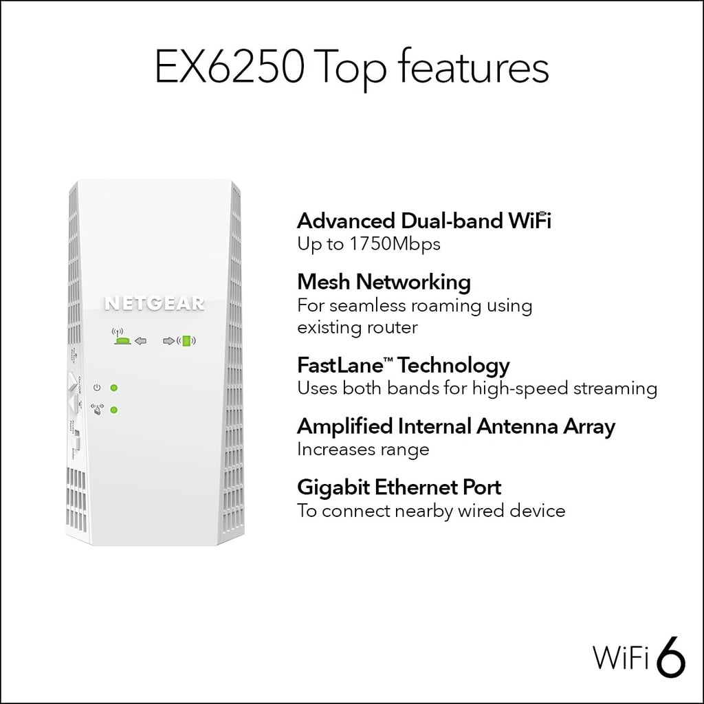 NETGEAR WiFi Extender EX6250, up to 2,100 sq ft, 1.75 Gbps