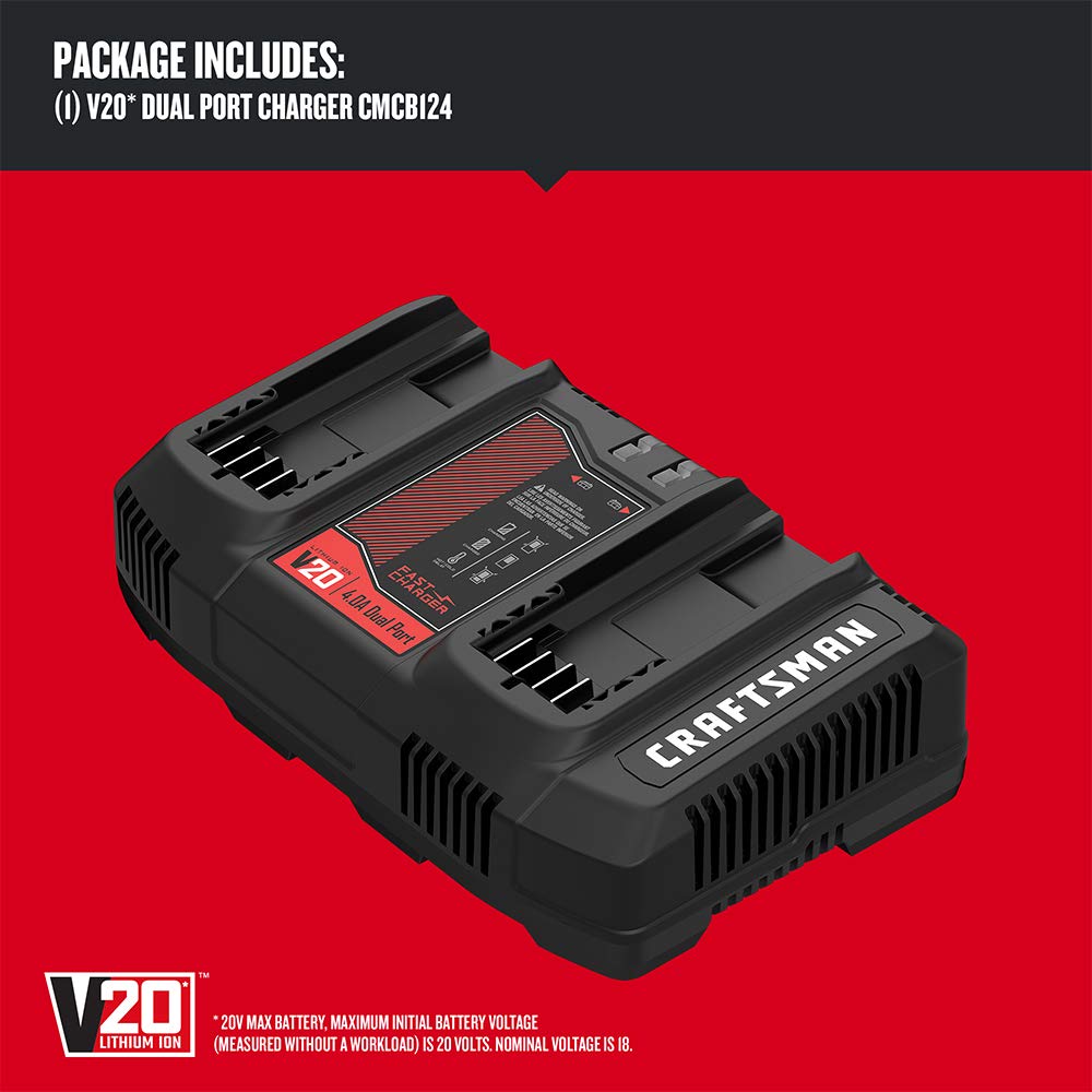 CRAFTSMAN V20 2Ah Lithium Ion Dual-Port Power Tool Battery Charger (CMCB124)