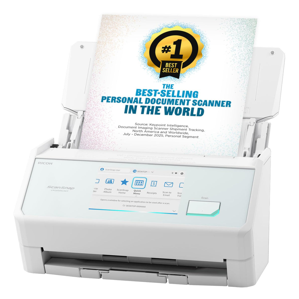 ScanSnap iX2500 Wireless or USB High-Speed Document Scanner, Black