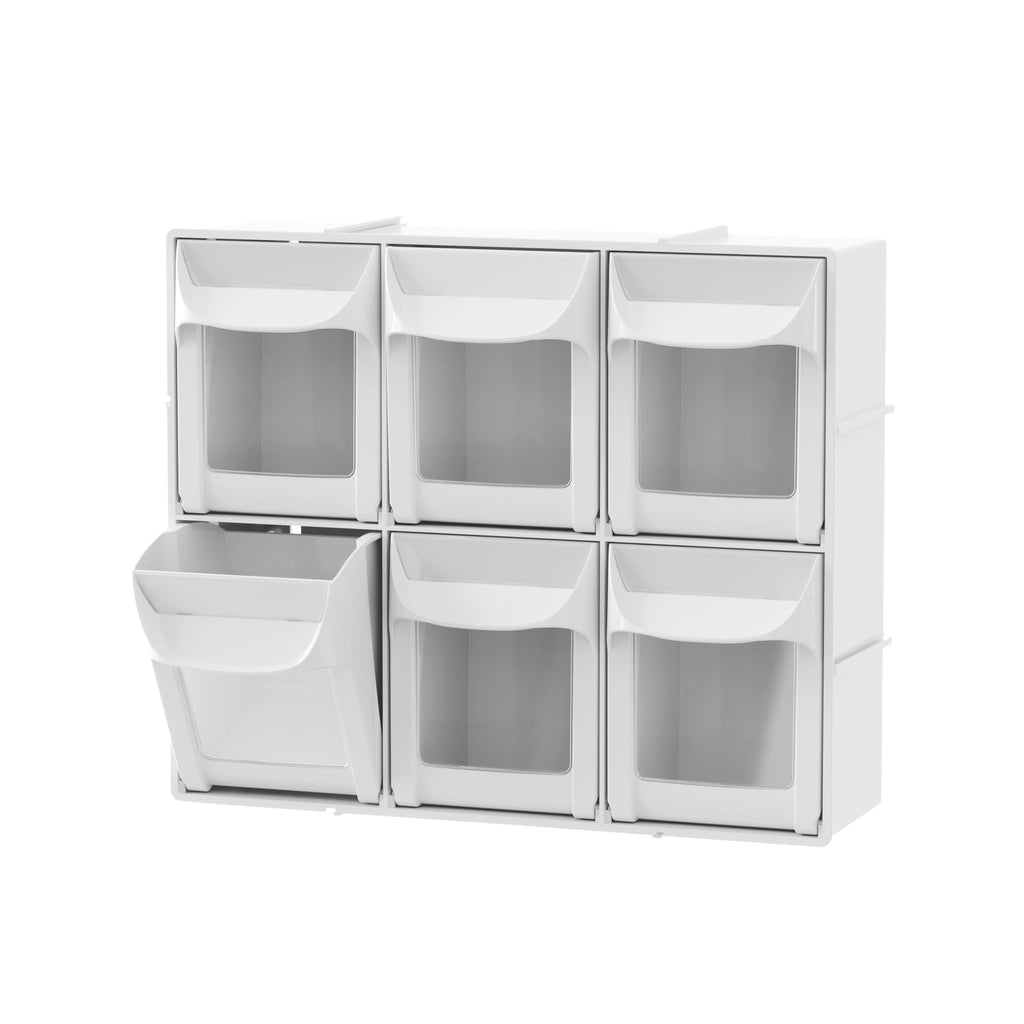 Simply Tidy 6-Drawer Tip-Out Storage Bin – Wall-Mountable Craft Organizer with Clear Windows, Interlocking Tracks & Label Inserts, 8 Pack