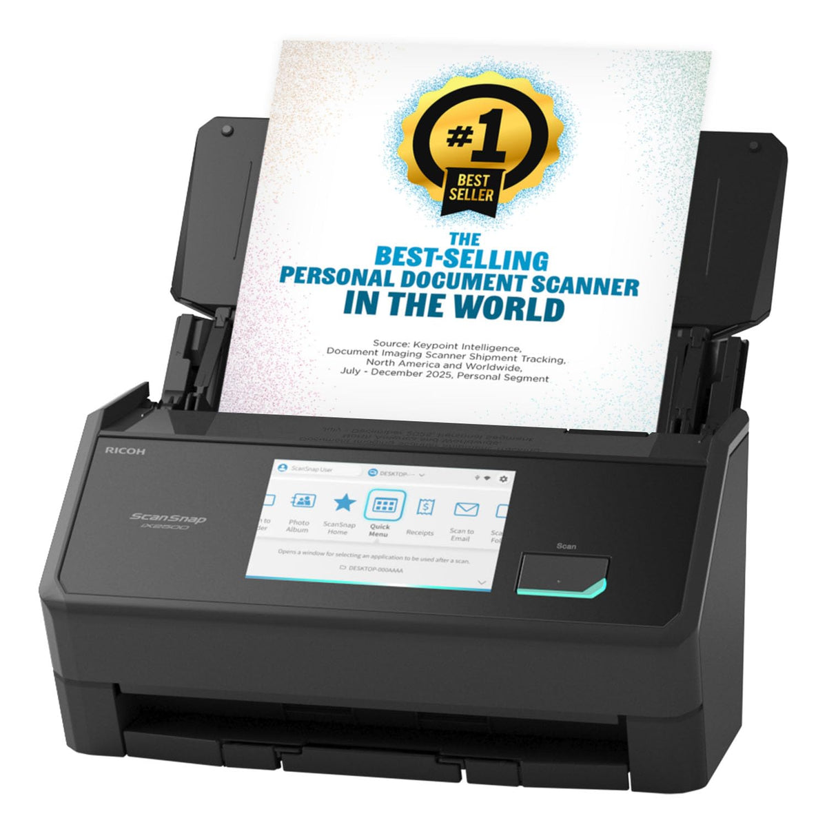 ScanSnap iX2500 Wireless or USB High-Speed Document Scanner, Black