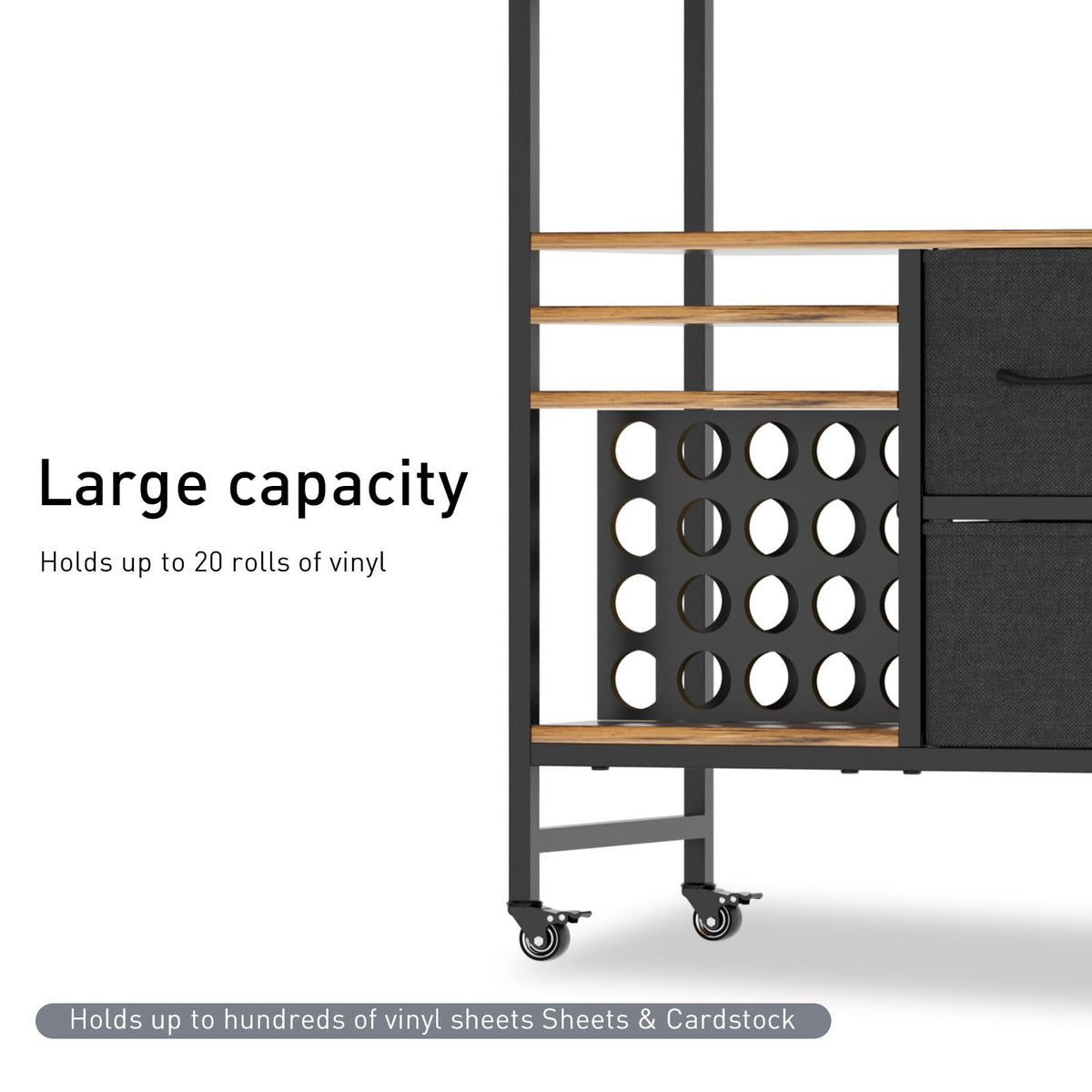 Craft Storage Cart Compatible with Cricut, 20-Roll Rack & Pegboard