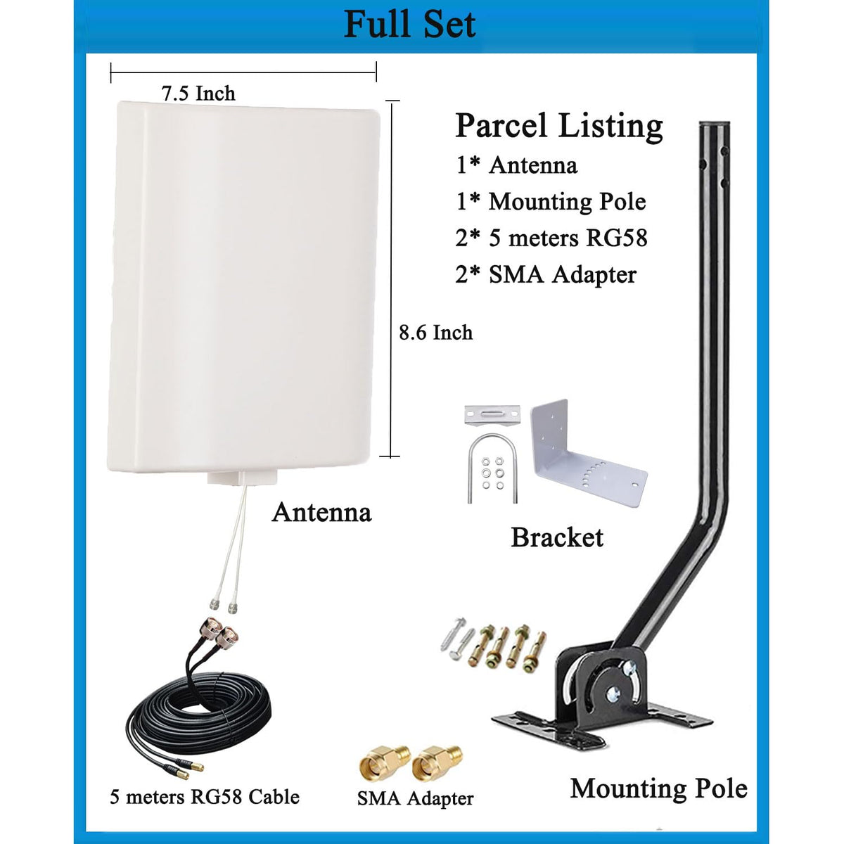 SignalPlus Outdoor 2x2 MIMO Directional WiFi Antennas Long Range 2.4GHz/ 5.8GHz External Panel WiFi Antenna Kit for WiFi Router/Wireless Access Point/Camera with Detachable Antennas (Full Kit)