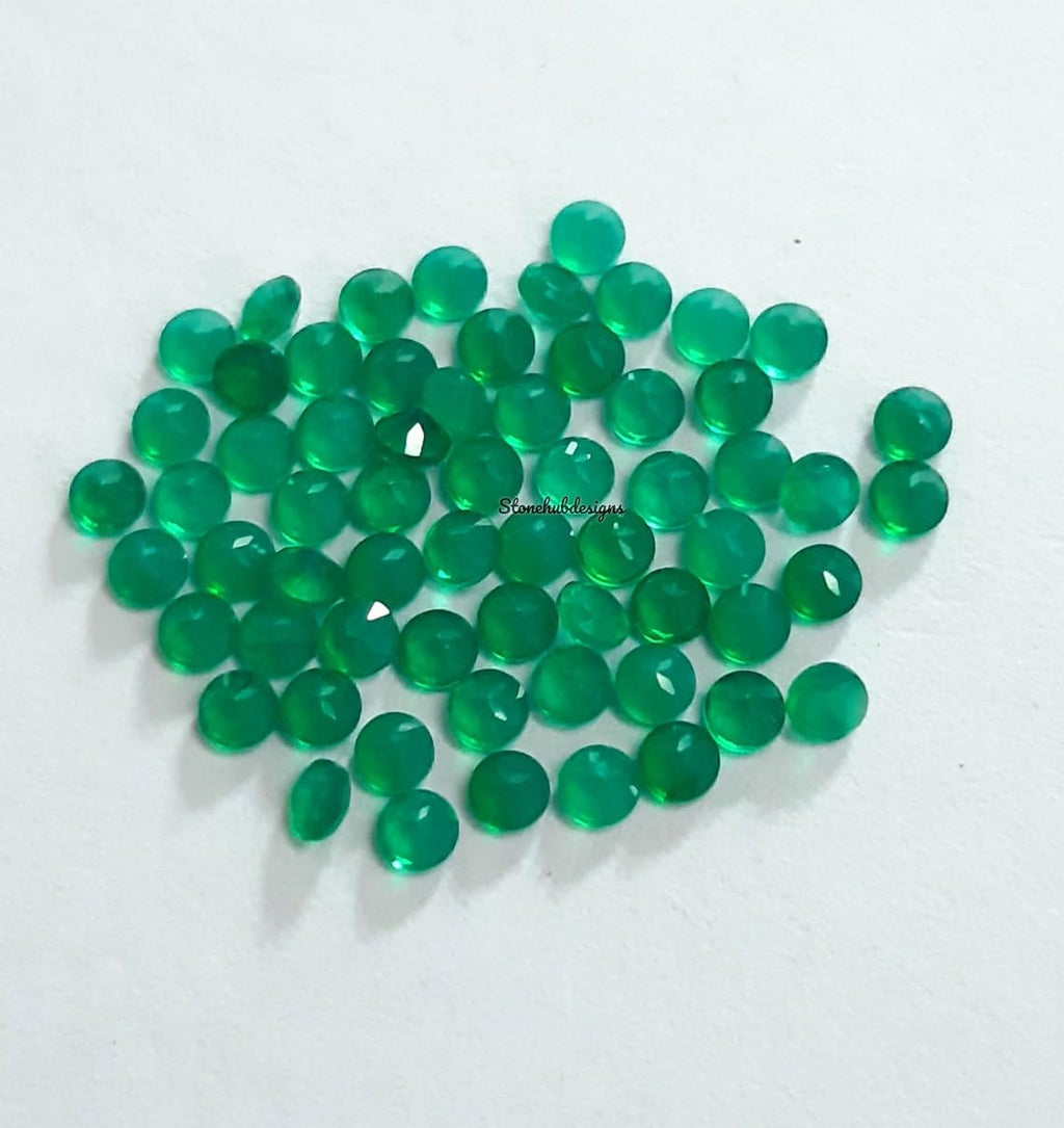 5 Pcs 2MM 2.5MM Natural Green Onyx Faceted Round Cut Gemstone | AAA Quality Loose Calibrated Green Onyx Tiny Stones for Jewelry Making, Craft, Beading, DIY Projects