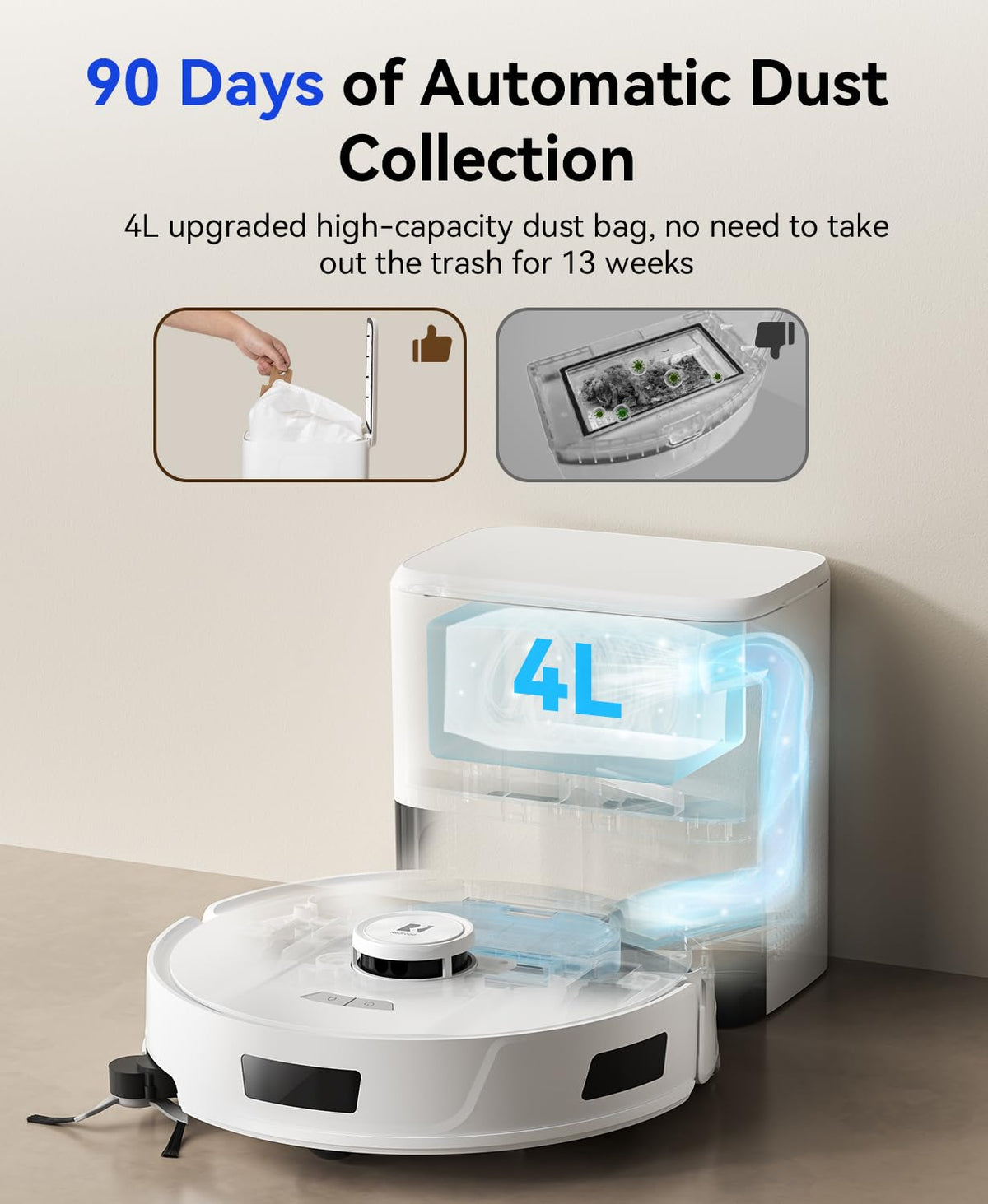 Robot Vacuum Cleaner 20,000 Pa Robot Vacuum and Mop,90 Day Self Emptying Vacuum Robot,Lidar Navigation,5G/2.4GWiFi APP Aspirateur Robot,Self-Charging Robot Vacuums for Pet,Floor,Carpet White