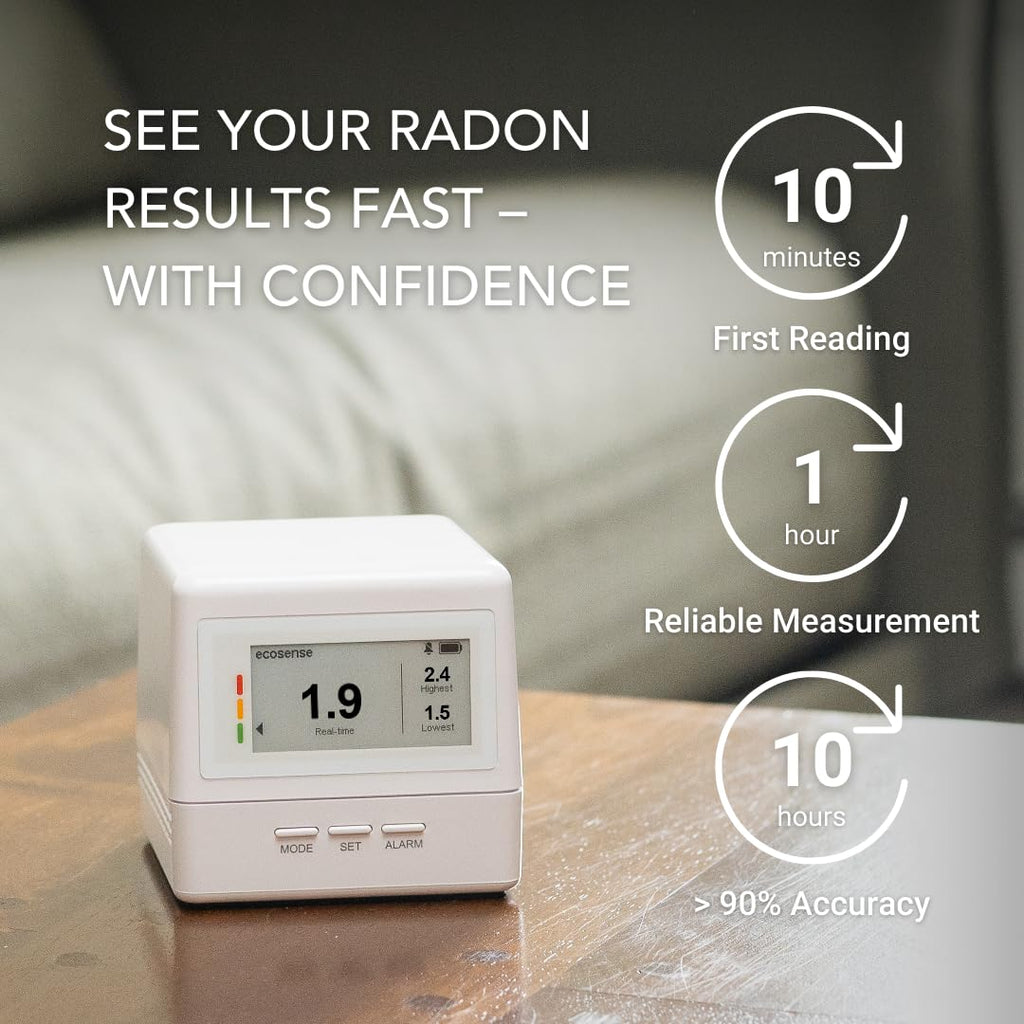 Ecosense Continuous Home Radon Detector, Battery Powered, Display, EF100