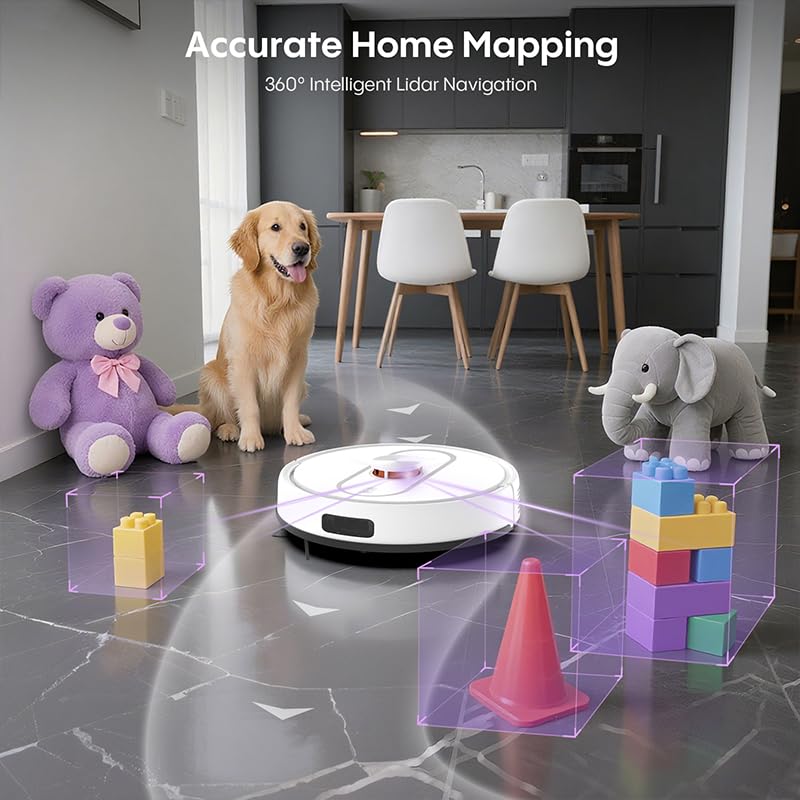 Bagotte Robot Vacuum and Mop Combo, 6000Pa LiDAR Navigation Robotic Vacuum with Mapping, Self-Emptying Station for 90 Days Hands-Free Cleaning, Wi-Fi/App/Voice Control, for Carpets&Hard Floors