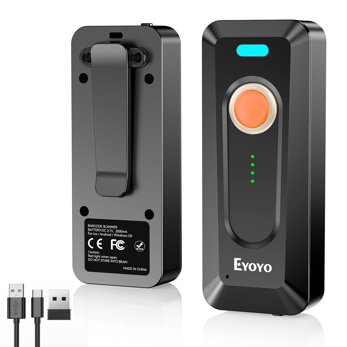 Eyoyo 2-Pack Portable Mini 2D Bluetooth Barcode Scanner Wireless with Clip